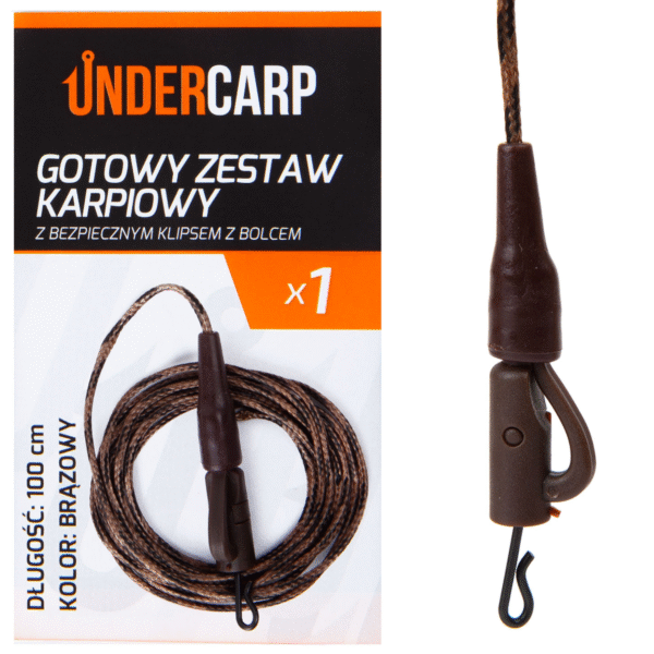 UnderCarp Gotowy zestaw karpiowy z bezpiecznym klipsem z bolcem brązowy 100 cm
